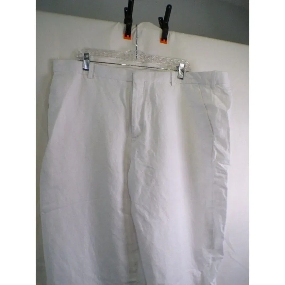 Perry Ellis Men's Linen Blend Dress Pants 42x36 White Flat Front
